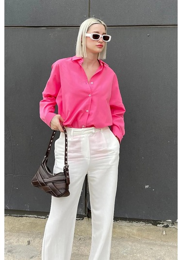Madmext Mad Girls Fuşya Oversize Gömlek Mg1369 Fuşya