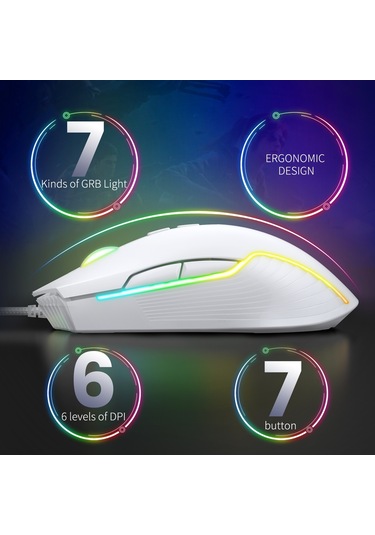 Onıkuma Cw905 Rgb Aydınlatma Kablolu Fare Beyaz Diğer