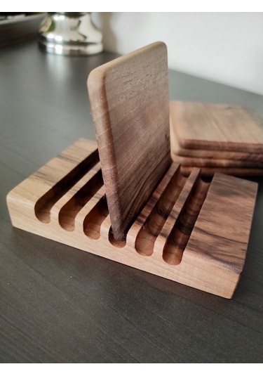 Gerçek Ceviz Ağacından El Yapımı Bardak Altlığı 4lü- Hand Made Walnut Coaster Ceviz 6'lı