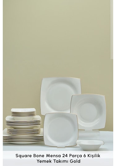 Karaca  Square Bone Mensa 24 Parça 6 Kişilik Yemek Takımı Gold