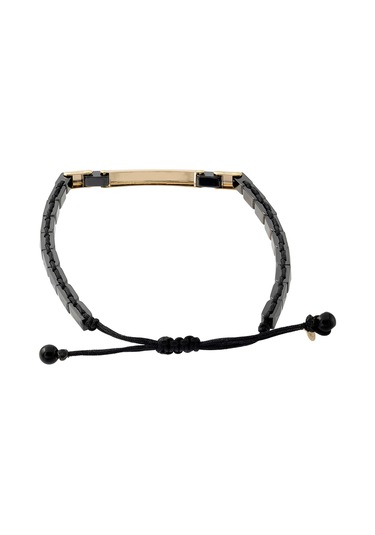 Cenova Kuyumculuk 14 Ayar Altın Bar Detaylı Siyah Seramik Erkek Bileklik 3 Mm Sarı Altın