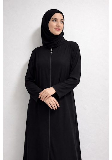 Bilenler Fermuarlı Viskon Namaz Elbisesi /ferace Siyah