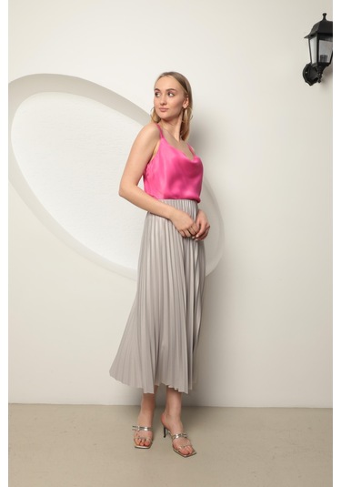 Chıcnhappy Örme Kumaş Kadın Piliseli Etek Gri 24op80010164 Gri