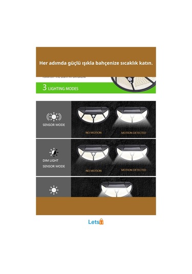 Fonksiyonel Sensörlü 102 Ledli Güneş Enerjili Bahçe Lambası Çok Renkli