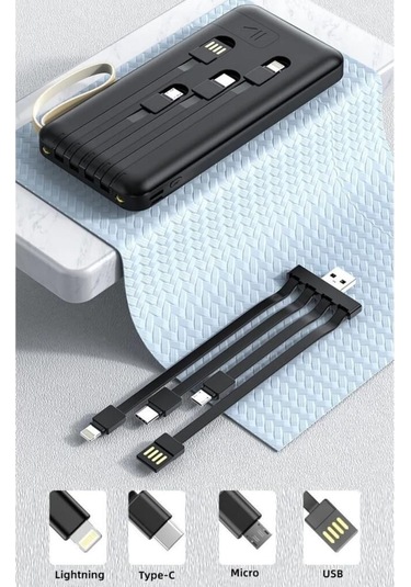 Digital Göstergeli 4 Çıkışlı Fenerli Standli 20.000 Mah Powerbank Siyah