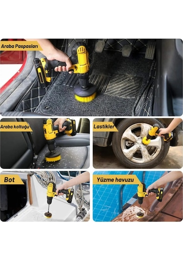 Pratik 3lü Matkap Ucu Banyo Küvet Duşakabin Araba Tekerliği Koltuk Yıkama Temizleme Fırçası