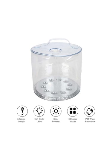 Lemestar Güneş Enerjili Şişirilebilir Led Feneri, 3 Mod Işık Zayıf/güçlü/sos , 600mah Batarya, Ip44 Su Geçirmez, Transparent, Kamp Ve户外活动ıçin Beyaz