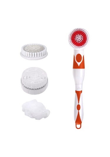 Qingmipy 4 Başlıklı Su Geçirmez Elektrikli Vücut Fırçası - 2 Hız Ayarlı, Sırt Masajı Ve Derin Temizlik İçin Uzun Saplı Duş Fırçası Çok Renkli