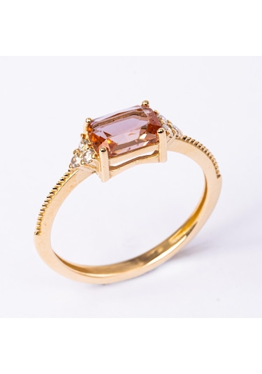 Gümüş Yüzük - Octagon Kesim Zultanit Taşlı Modern Tasarım 925 Ayar Gümüş Yüzük Sarı