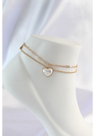 Zarif Kadın İçin Golden Çelik Beyaz Kalpli Çift Halhal Diğer