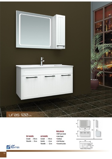 Evros Uras Banyo Dolabı 100 Cm Beyaz