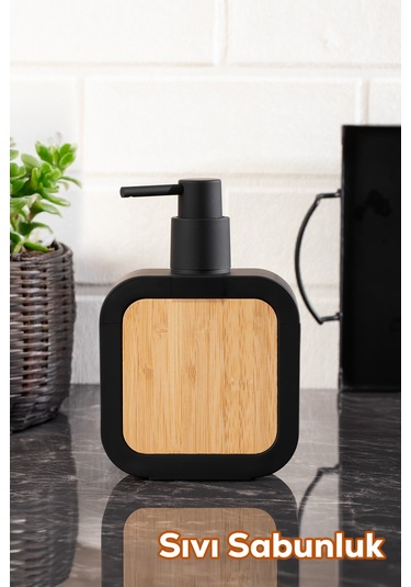 Porsima 3147 Banyo Ve Mutfak Sıvı Sabunluk 400ml Siyah-ahşap Ahşap - Siyah