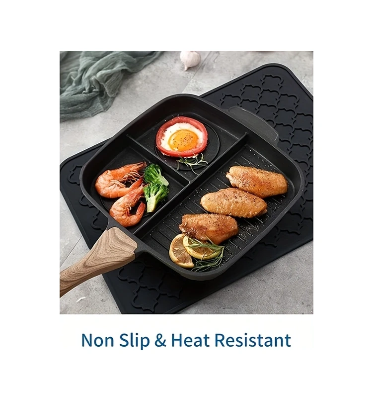 Elmpaly 1 Adet Desenli Silikon Sünger Kurutma Paspası, Anti-kaydırıcı Isıya Dayanıklı Siyah Mutfak Tezgahı Altlığı