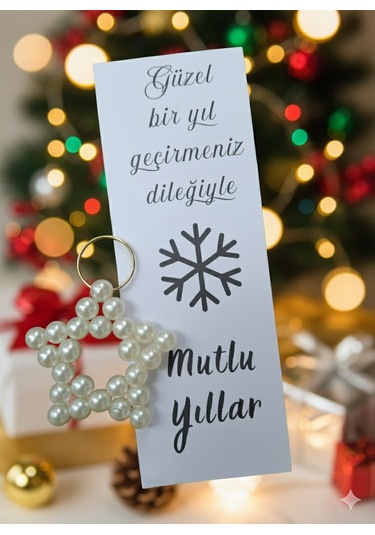 Mutlu Yıllar Ayraç Ve İnci Yıldız Anahtarlık - Yılbaşı Hediyesi - Yeniyıl Hediyesi - 1 Adet