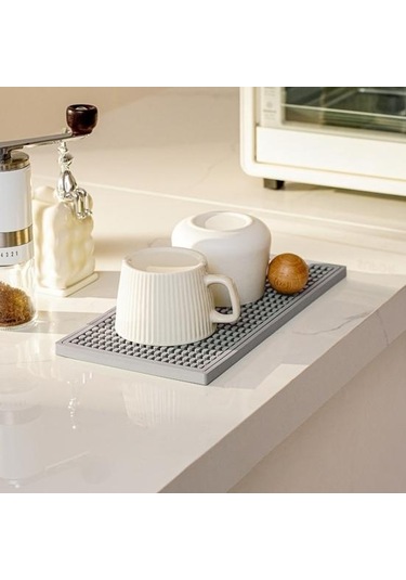 Açık Gri 2 Adet Silikon Kaymaz Drenaj Bar Mat Seti Modern Minimalist Tasarım Yalıtımlı Coaster Şarap Bardakları İçin Çevre Dostu
