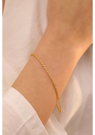 14 Ayar Altın Orta Kalın Halat Zincir Bileklik Sarı Altın