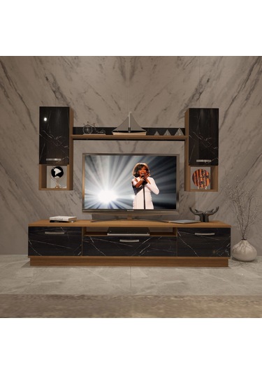 Decoraktiv Trendstyle 5da Slm Tv Ünitesi Tv Sehpası Ceviz - Siyah Mermer