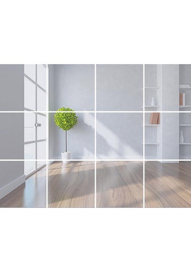 Dofolink Pet Yansıtıcı Duvar Sticker 0.2mm Kalınlık 15x15cm 16 Adet Otomatik Yapışkan Gümüş Renkli Ayna贴片