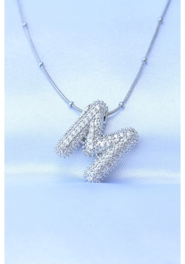 316l Çelik Zincirli Zirkon Taşlı M Harfli Gümüş Renk Bubble Kolye Çok Renkli