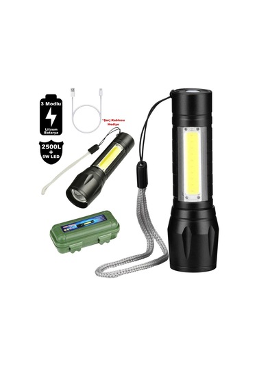 2500 Lumens + 5w Cob Led Usb Lion Şarjlı Ultra Güçlü Q5 Xpe Su Ge Çok Renkli