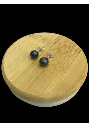 Siyah İnci Küçük Top Gümüş Küpe 6 Mm