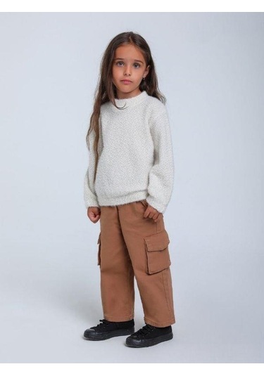 Kız Çocuk Simli Kırçıllı Bluz-14305 Ekru