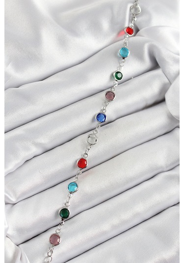 Pirinç Gümüş Renk Karışık Renk Zirkon Taşlı Kadın Bileklik - Tj-bb7046 Gümüş