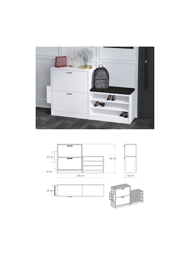 Decormet Trend Ayakkabı Dolabı Beyaz Beyaz