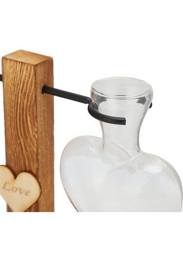 Geeroyoo Ahşap Tabanlı Cam Süs Vazo, Retro Stil Bitki Sulama Kabı, Ev Ofis Masaüstü Dekorasyon Aracı