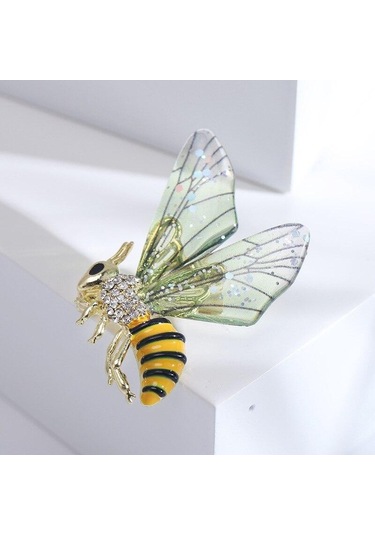 Yeşil Blucome Trendy Moda Damla Yağ Kakma Rhinestone Arı Broş Çevik Böcek Pin Ceket Takım Elbise Aksesuarları Yeşil