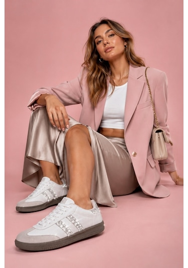 Muggo Sparkly Kadın Sim Detaylı Günlük Sneaker Spor Ayakkabı Beyaz
