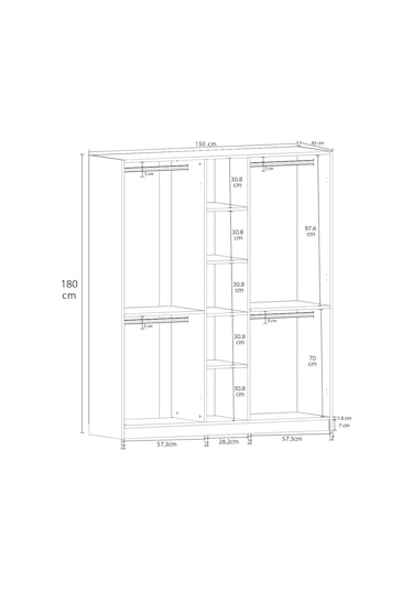%100 Mdflam 5 Kapaklı 150cm Gardrop G-09 Beyaz