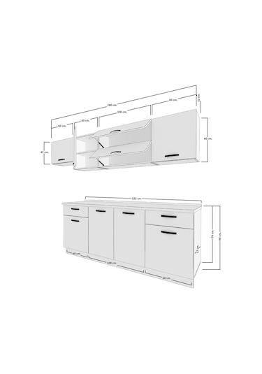 Decoraktiv Prestij 280 Mdf Hazır Mutfak Dolabı - Tezgah Dahil - Ceviz Beyaz Beyaz - Ceviz
