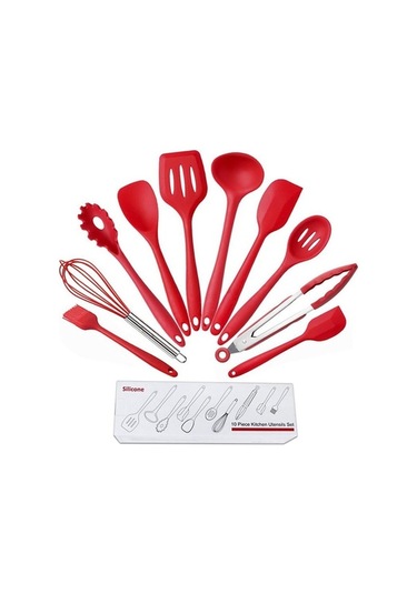 Novahub 10 Parçalı Kırmızı Silikon Mutfak Seti: Yapışmaz Pişirme Aletleri Kırmızı, Pratik Ve Dayanıklı Kırmızı