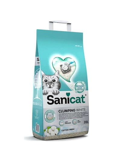 Sanicat Clumping White Cotton Fresh Oksijen Kontrol Emici Bentonit Kedi Kumu 20 L