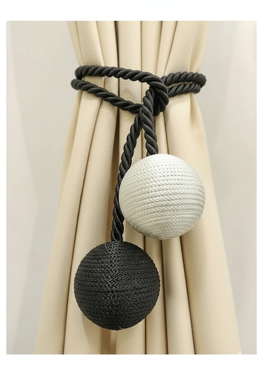 İki Toplu Yan Bağlama Fon Perde Toplama Aparatı Siyah-krem