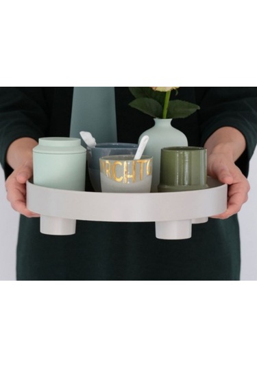 Moda Plastik Nordic Yuvarlak Takı Tepsi Oturma Odası Mutfak Masa Yemek Halka Tepsileri Depolama Kanepe Tepsi Kolu Dekor Ile Depolama Tepsileri Gri Ahşap