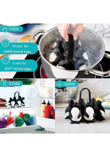 Kangvka Penguen Şekilli Yumurta Pişirici, Yumuşak Ve Sabit Yumurta Pişirmek İçin, 1 Adet Siyah