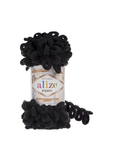 Alize Puffy El Örgü İpi (5 Li Paket) - 60-Siyah