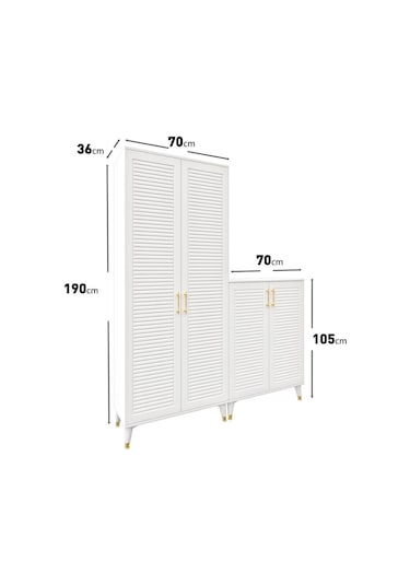 Panjurlu Metal Kulp Ask4190 Ayakkabılık Portmanto Vestiyer Beyaz Gold Beyaz - Gold