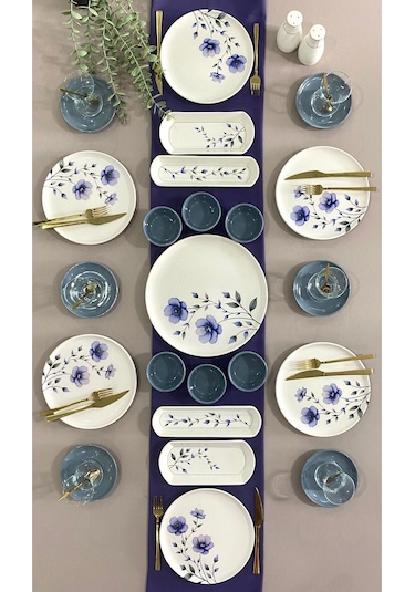 Mor Menekşe 6 Kişilik 23 Parça Kahvaltı Takımı Mor