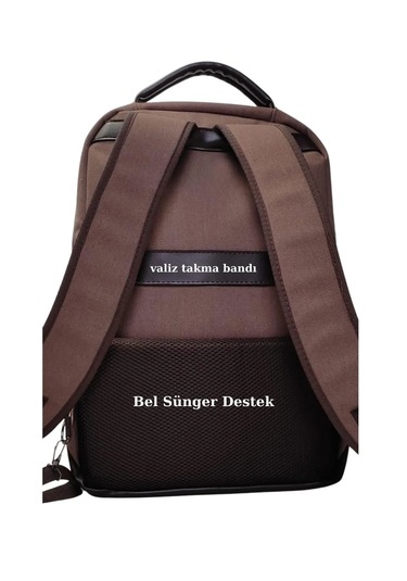 15.6 Inç Kanvas Kumaş Laptop Bölmeli Evrak Sırt Çantası Kahverengi