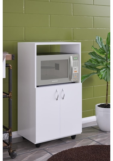 Kapaklı Raflı Mikro Dalga Fırın Dolabı Beyaz