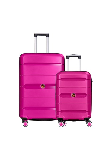 Npo Diamond Pp Polipropilen Büyük Ve Küçük Boy 2'li Kırılmaz Valiz Seti - Fuşya Pembe