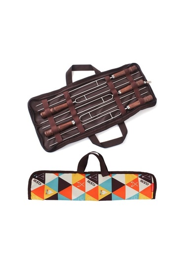 Besthome1 5'li Kamp Fork Seti - Ahşap Saplı Isı Yalıtım - 2cr13 Çelik - Taşınabilir Depo Çantası, Çok Renkli Çok Renkli