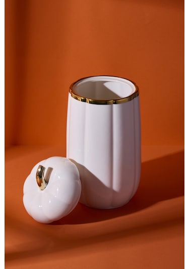 Kabak Porselen Xl Kapaklı Kavanoz 28x13.7 Cm Beyaz