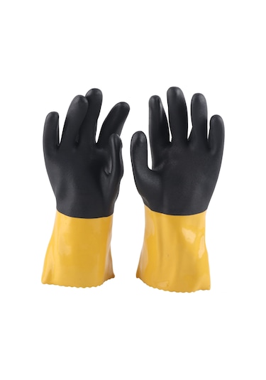 Geeroyoo Pvc Kaplamalı Endüstriyel Eldiven, Kimya Ve Yağ Dayanıklı, Sert Asit/alkali Koruyucu, Xl Boy Mekanik Ve Inşaat Çalışmaları İçin