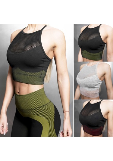 Skycity Spor Sütyeni - Yüksek Destekli, Nefes Alabilen, Çıkarılabilir Pedli, Şerit Desenli, Koşu Ve Yoga İçin Gri