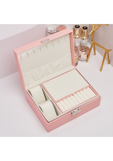 Büyük Kapasiteli Çok Katmanlı Takı Küpe Depolama Ekran Kutusu Pembe Çok Renkli