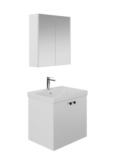 Karen Banyo Mimoza 60 Cm Lavabolu,aynalı Banyo Dolabı Seti,komple Mdf Seramik Lavabo Dahil,mdf Beyaz